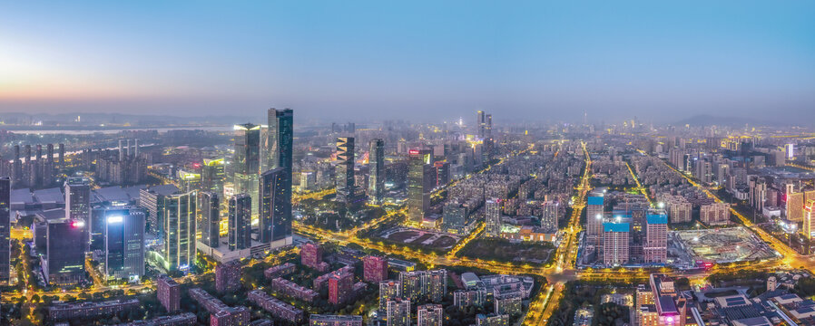 航拍南京河西中央商务区夜景