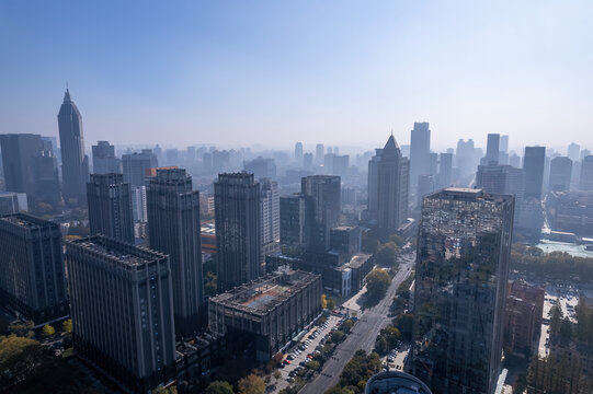 航拍南京现代建筑街景