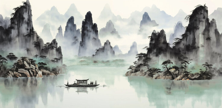 中式水墨山水国画