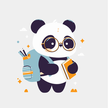 可爱学习熊猫卡通设计