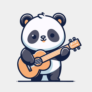 弹吉他熊猫卡通插画