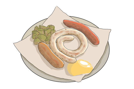 德国香肠拼盘手绘美食插画