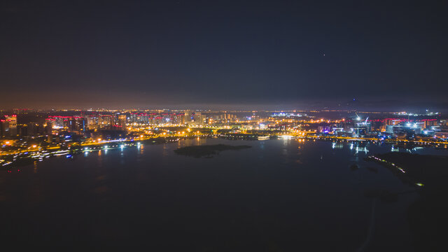 成都兴隆湖城市夜景航拍