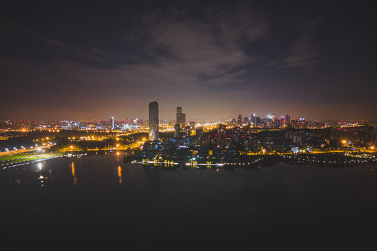 成都兴隆湖城市夜景航拍