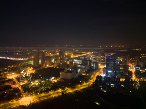 成都兴隆湖城市夜景航拍