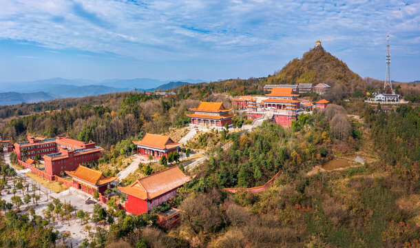 航拍靖州飞山秋天全景美丽风光