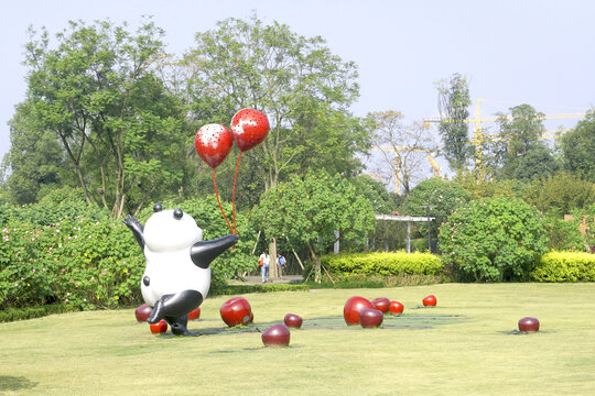 成都天府芙蓉园园林雕塑熊猫