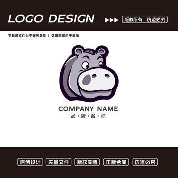 卡通河马logo标志