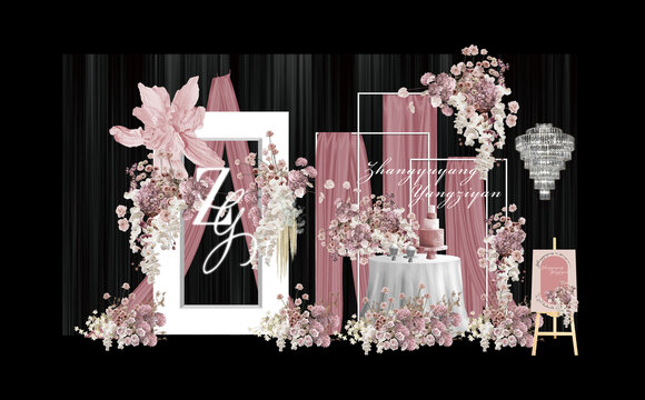 粉色婚礼迎宾区