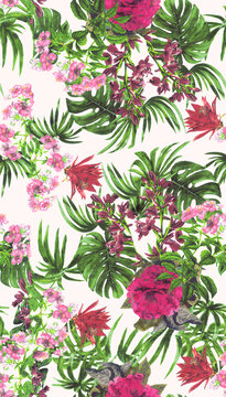 绿叶红粉花