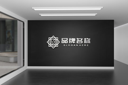 黑色墙体立体字效果展示样机