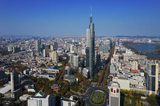 南京紫峰大厦航拍城市风光