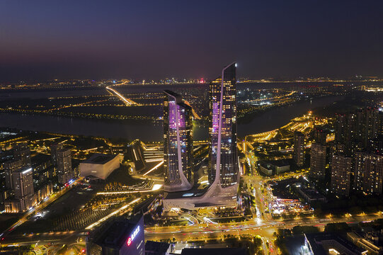 南京河西青奥中心航拍夜景