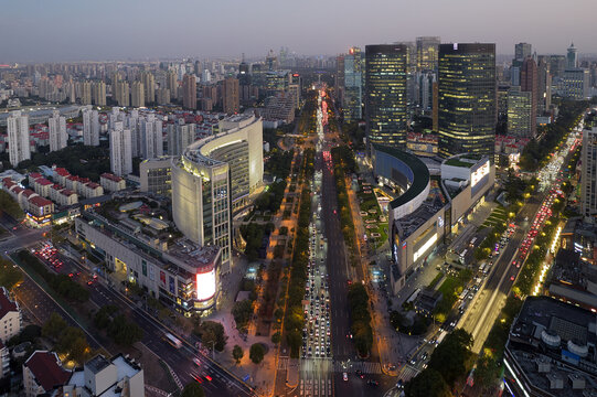 上海浦东世纪大道世纪汇航拍夜景