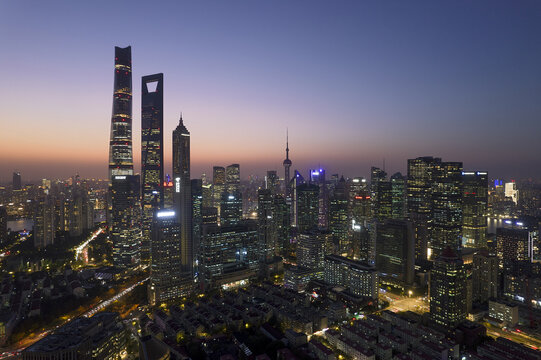 上海浦东陆家嘴航拍风光夜景