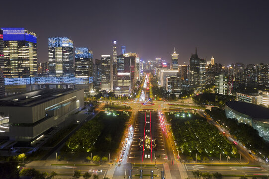 上海浦东世纪大道航拍风光夜景