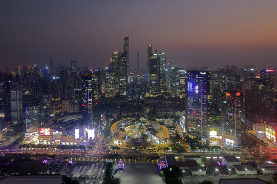 广州珠江新城城市风光航拍夜景
