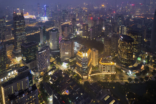 上海淮海路新天地航拍风光夜景