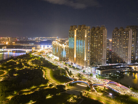 航拍泉州浦西万达夜景