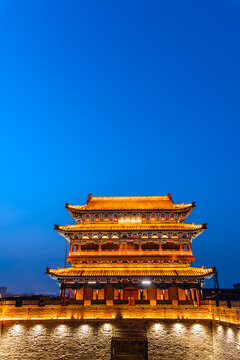 中国山西忻州古城南城门夜景