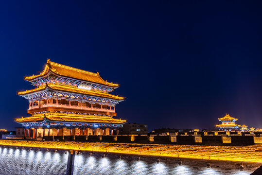 中国山西忻州古城南城门夜景