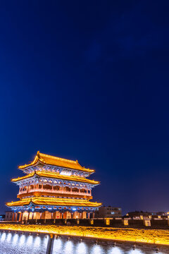 中国山西忻州古城南城门夜景