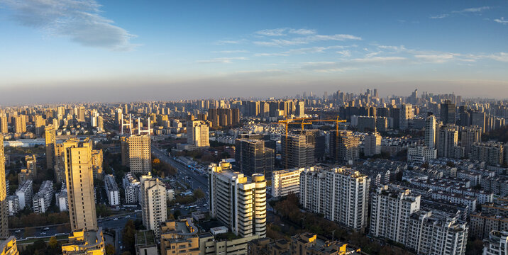 杭州拱墅区朝晖地区城市夕阳风光