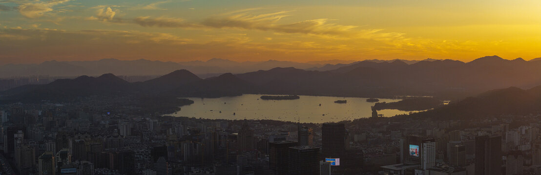 杭州拱墅区朝晖地区城市夕阳风光