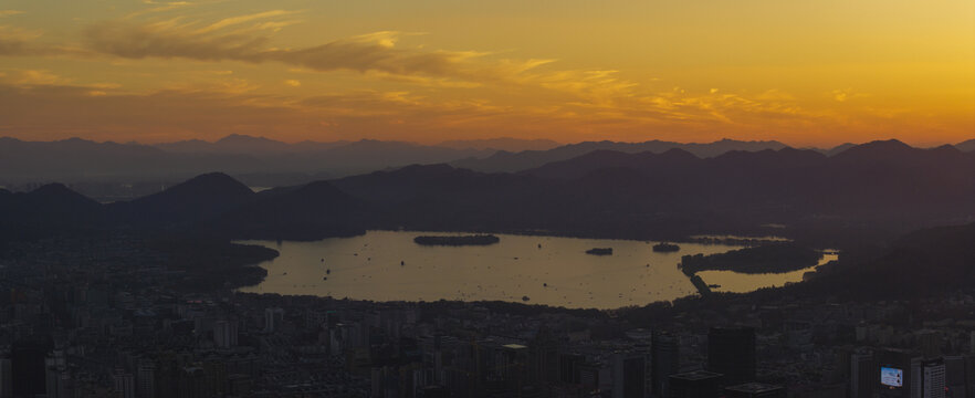 杭州拱墅区朝晖地区城市夕阳风光