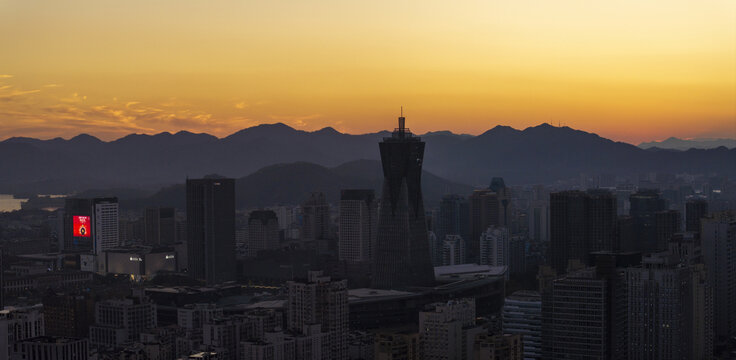 杭州拱墅区朝晖地区城市夕阳风光