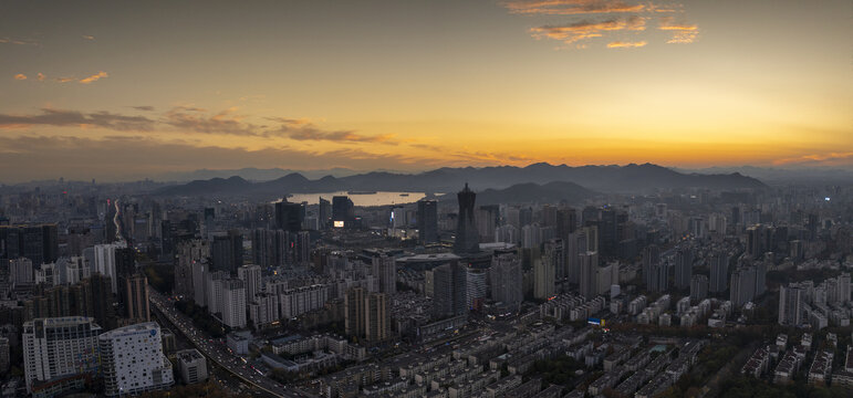 杭州拱墅区朝晖地区城市夕阳风光