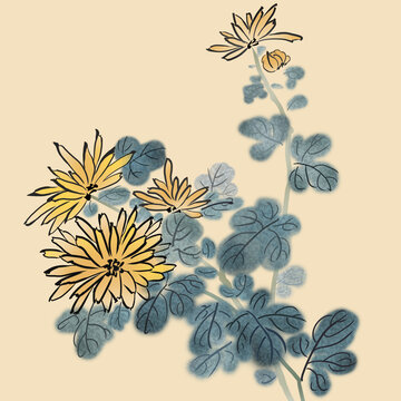 菊花写意水墨画