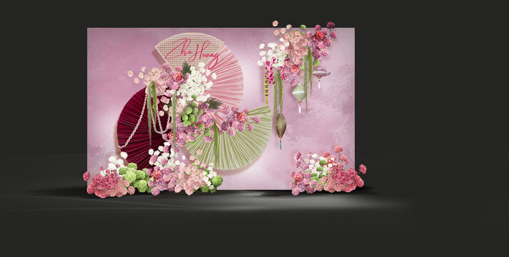 粉色新中式南洋风婚礼效果图