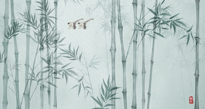 新中式水墨竹林背景墙
