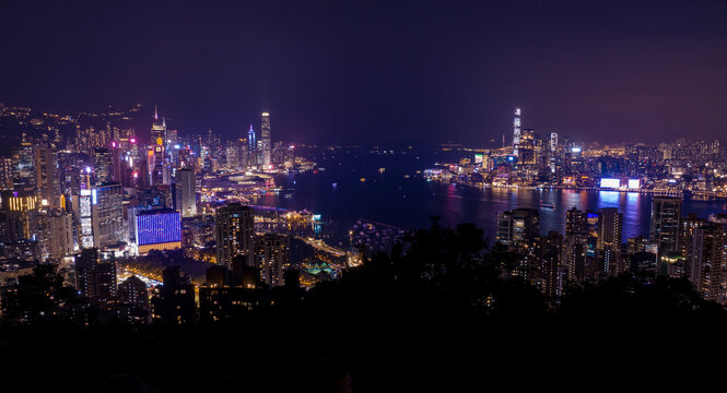 香港维多利亚港夜景全景