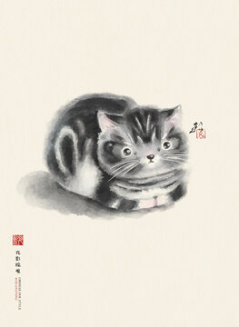 猫咪水墨画