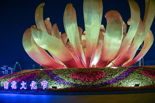 中国开封菊花文化节市民广场夜景