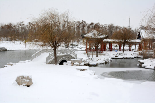 中式园林雪景