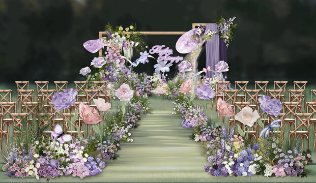 紫色油画户外婚礼效果图