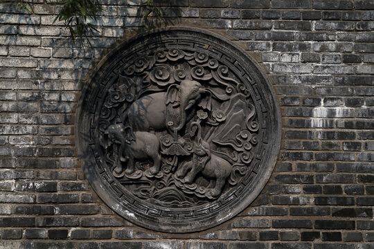 大象砖雕枫香湖儿童公园立体浮雕