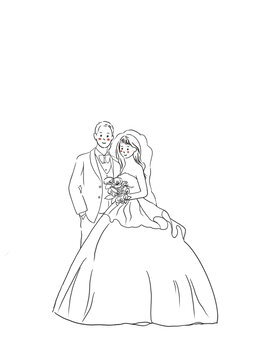 婚礼结婚夫妇线描手绘线条画