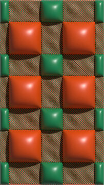 红色绿色格子布纹膨胀立体图案