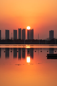 江苏张家港暨阳湖黄昏日落美景