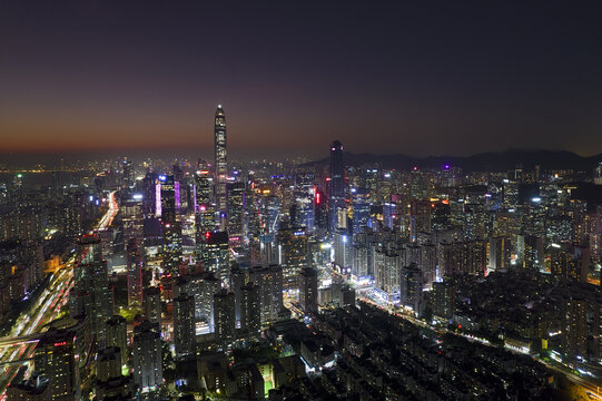 深圳福田中心区航拍城市风光夜景