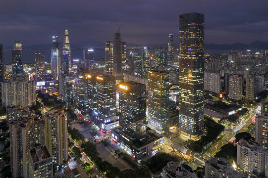 深圳南山后海航拍城市风光夜景