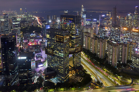 深圳南山高新园航拍风光夜景