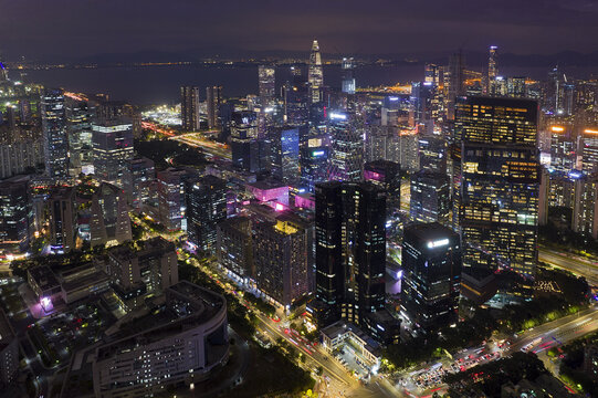 深圳南山后海航拍城市风光夜景