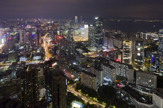 深圳南山后海航拍城市风光夜景