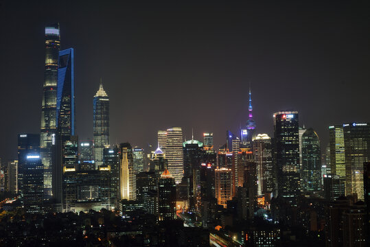 上海浦东陆家嘴城市风光夜景