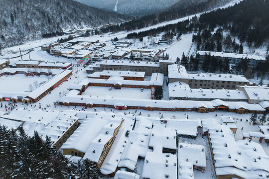 中国雪乡风景区航拍